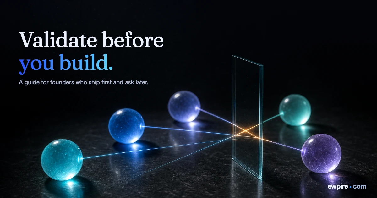 Five glowing glass spheres on a dark floor, linked by light threads to one upright pane; two threads burn amber.